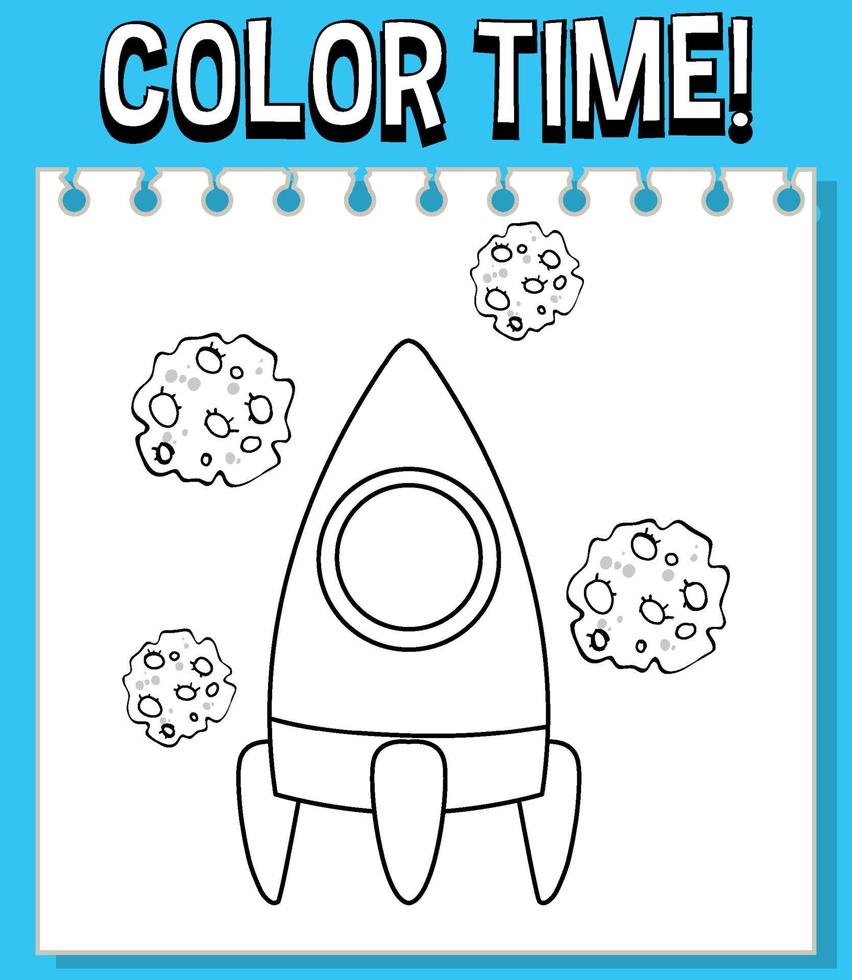 Worksheets template with color time text and rocket outline vector