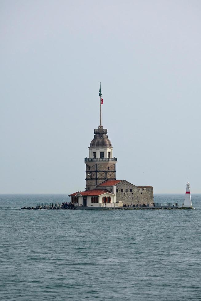 ISTANBUL, TURKEY - MAY 24. View of Maiden's Tower in the Bosphorus in Istanbul Turkey on May 24, 2018. Unidentified people photo