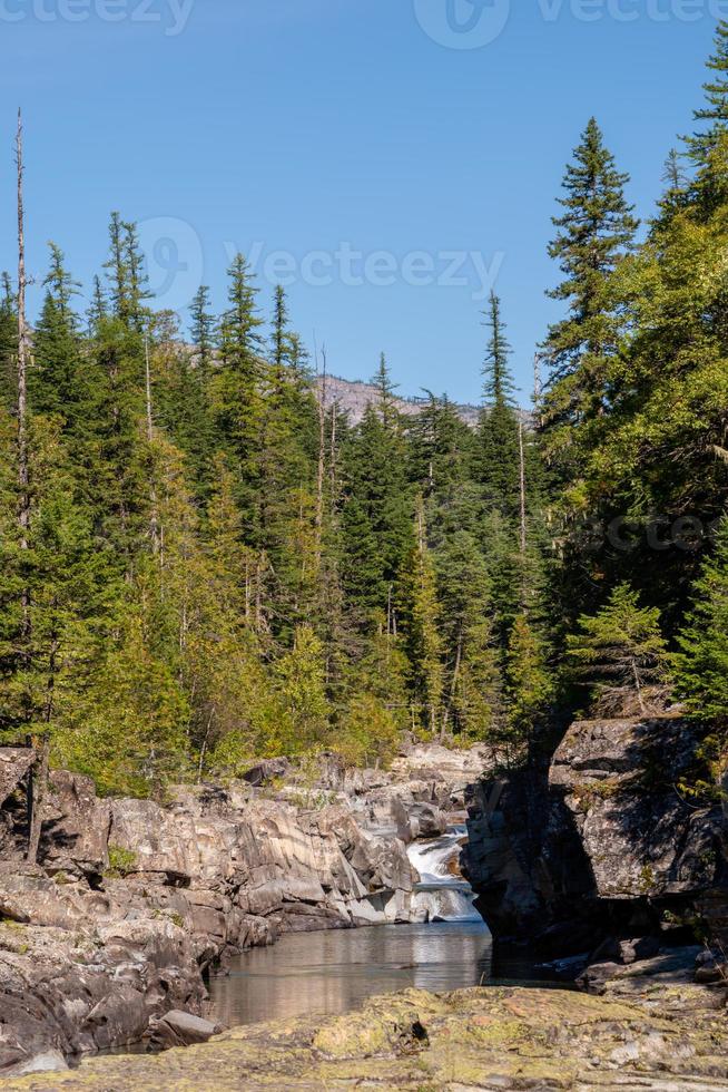 View of McDonald Creek in Glacier National Park Montana USA photo