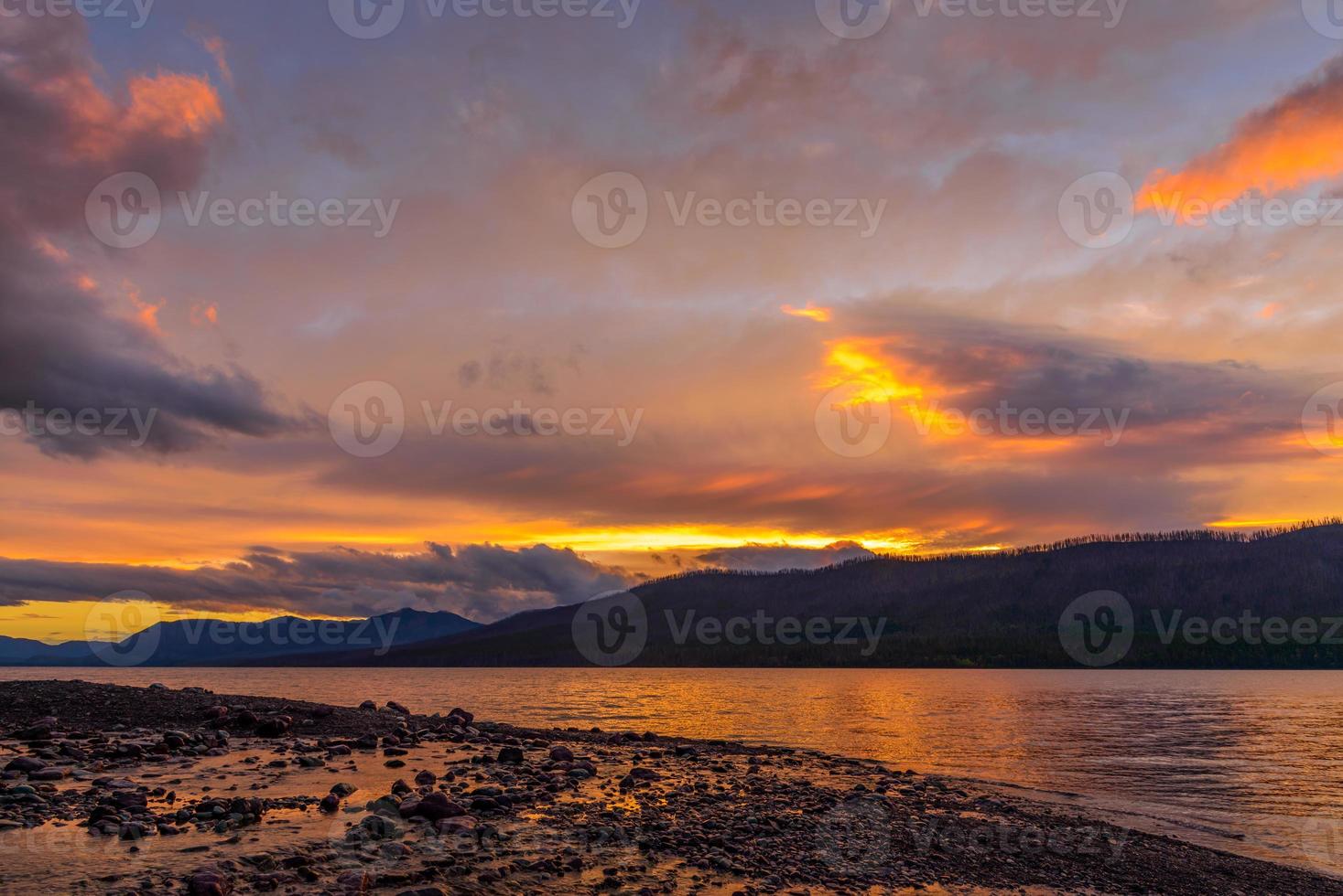 Sunset at Lake McDonald in Montana photo