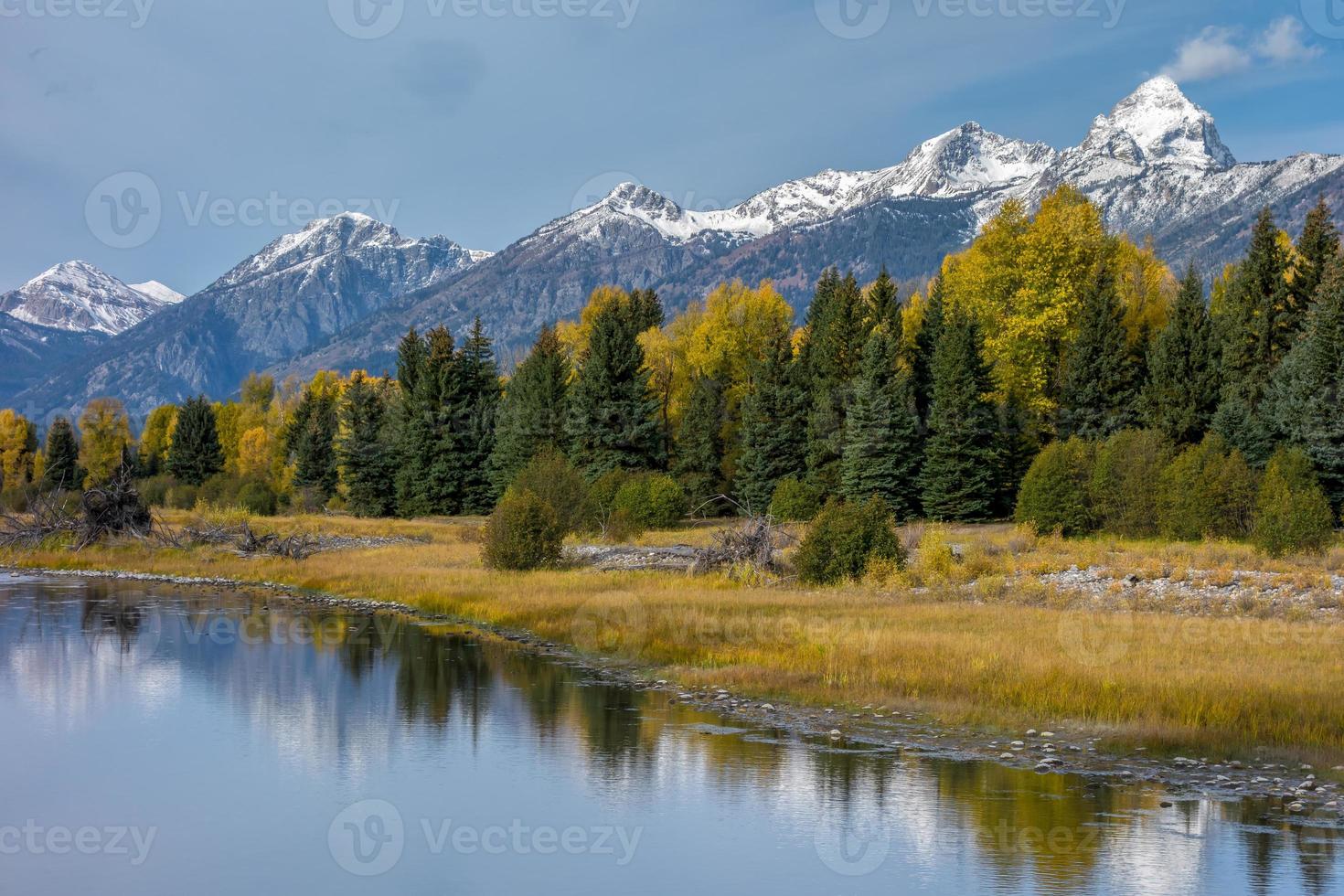 Peaceful and tranquil Snake River winding its way through Wyoming photo