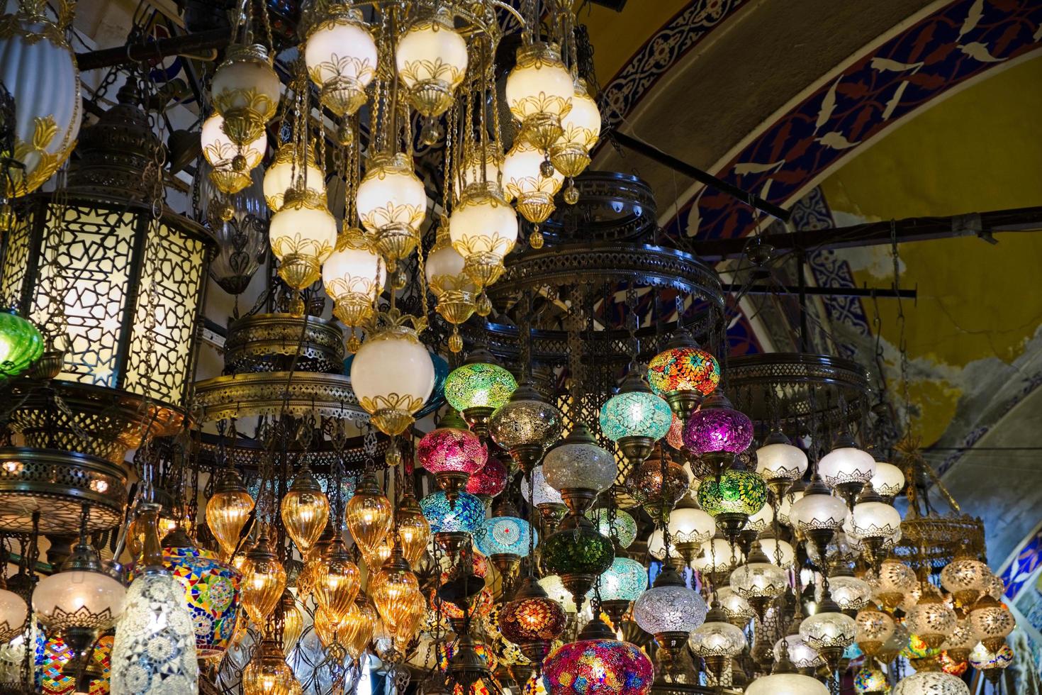 ISTANBUL, TURKEY - MAY 25. Lights for sale in the Grand Bazaar in Istanbul Turkey on May 25, 2018 photo