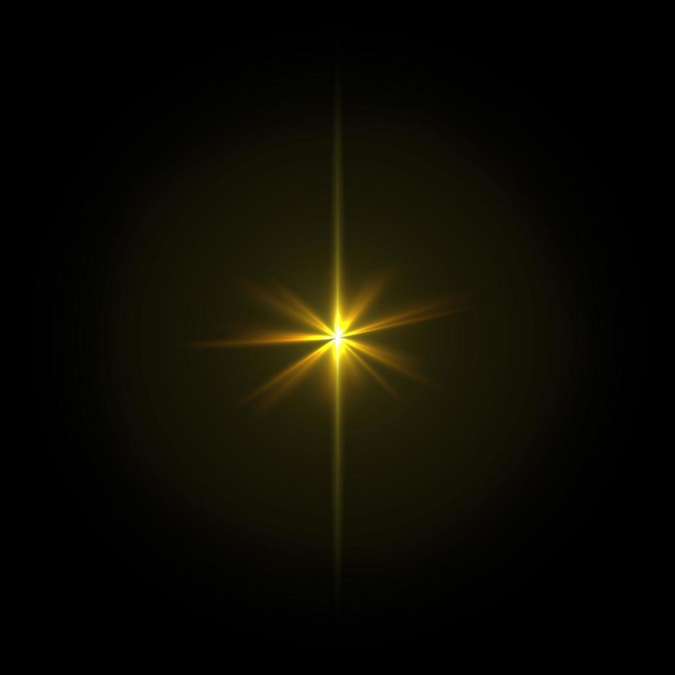 Lens flare star gold light special effect black background photo