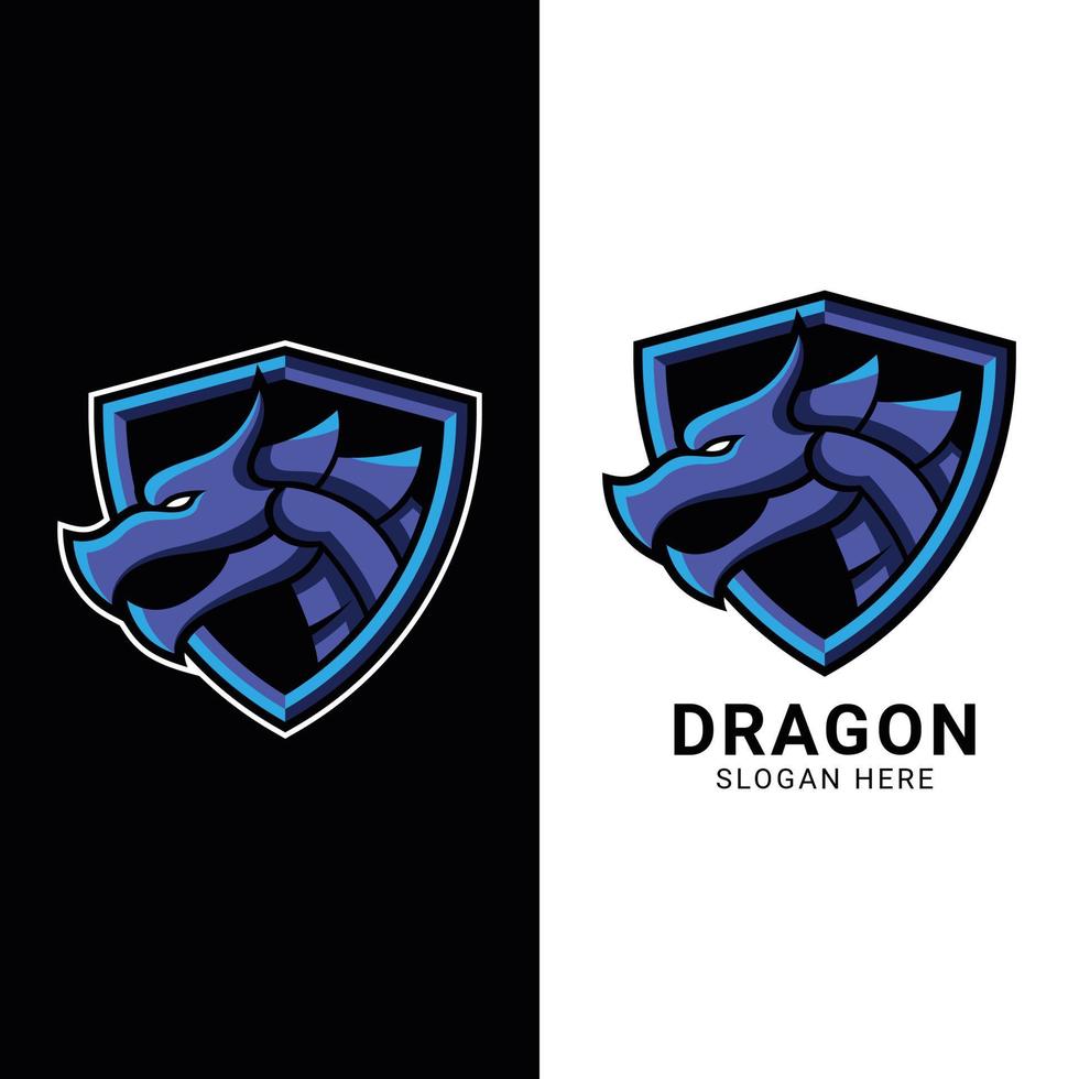 dragon head face with shield illustration for esports logo design vector