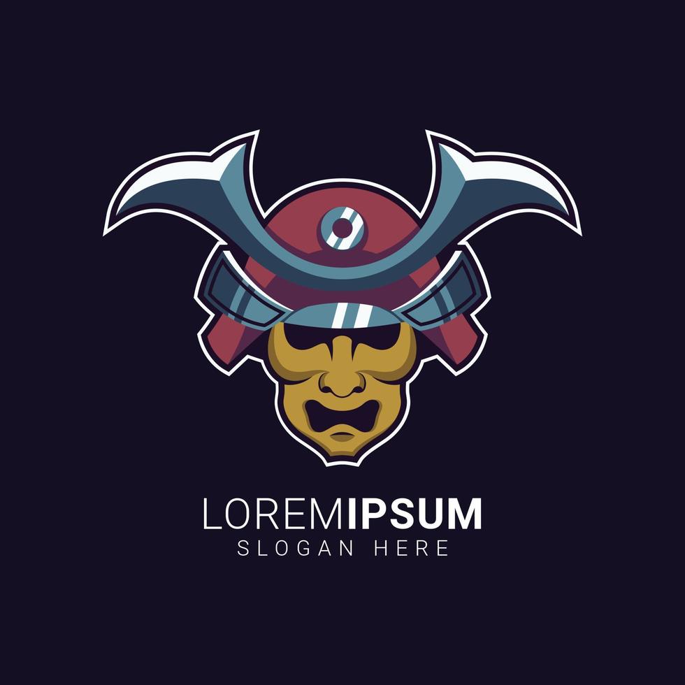 samurai warrior head face illustration for esports logo design vector