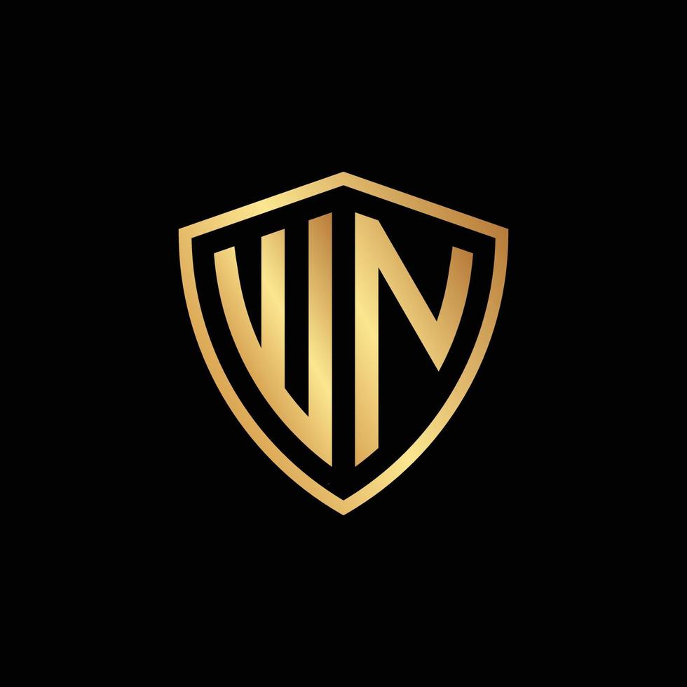 golden initial letter WN shield logo design vector