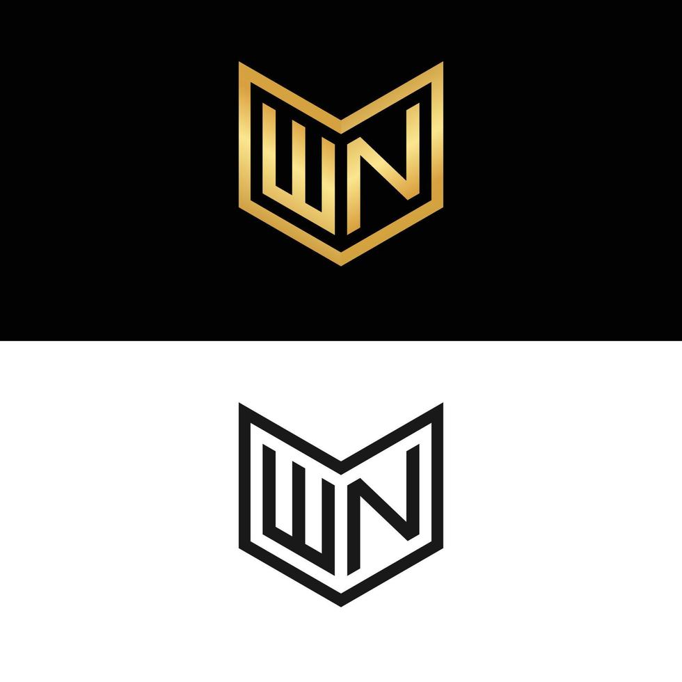 golden initial letter WN logo design vector