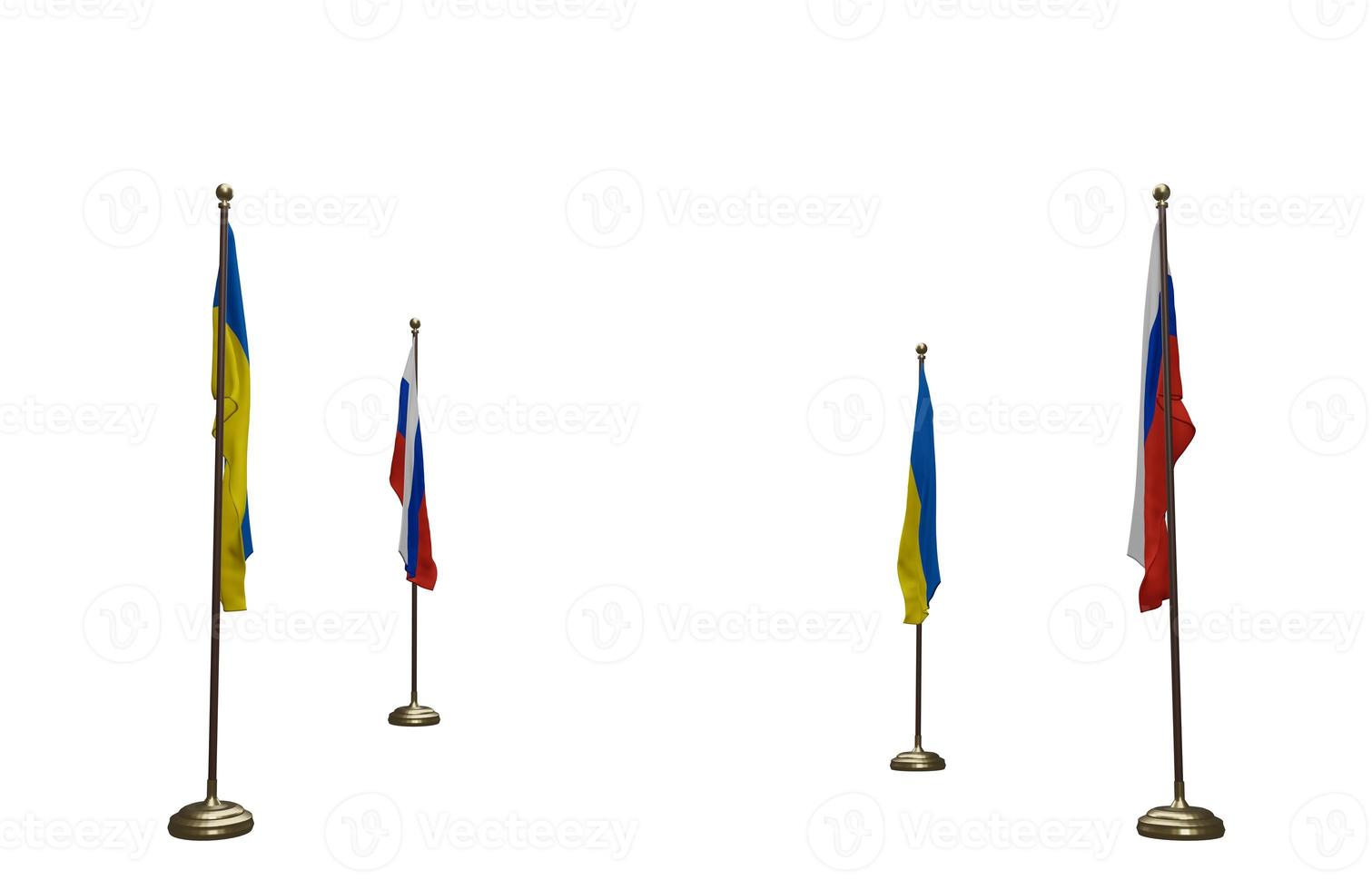 Flags Russia and Ukraine on the white background isolated. 3D work and 3D illustration photo