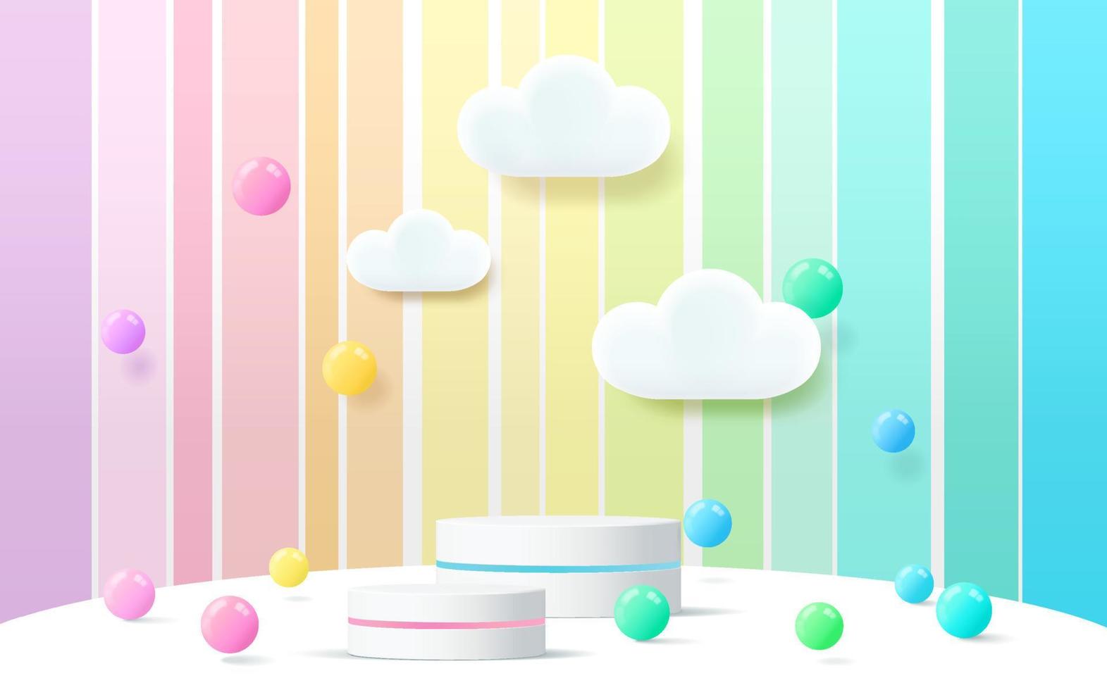 3d render podium with rianbow concept background for kids or baby product display. vector