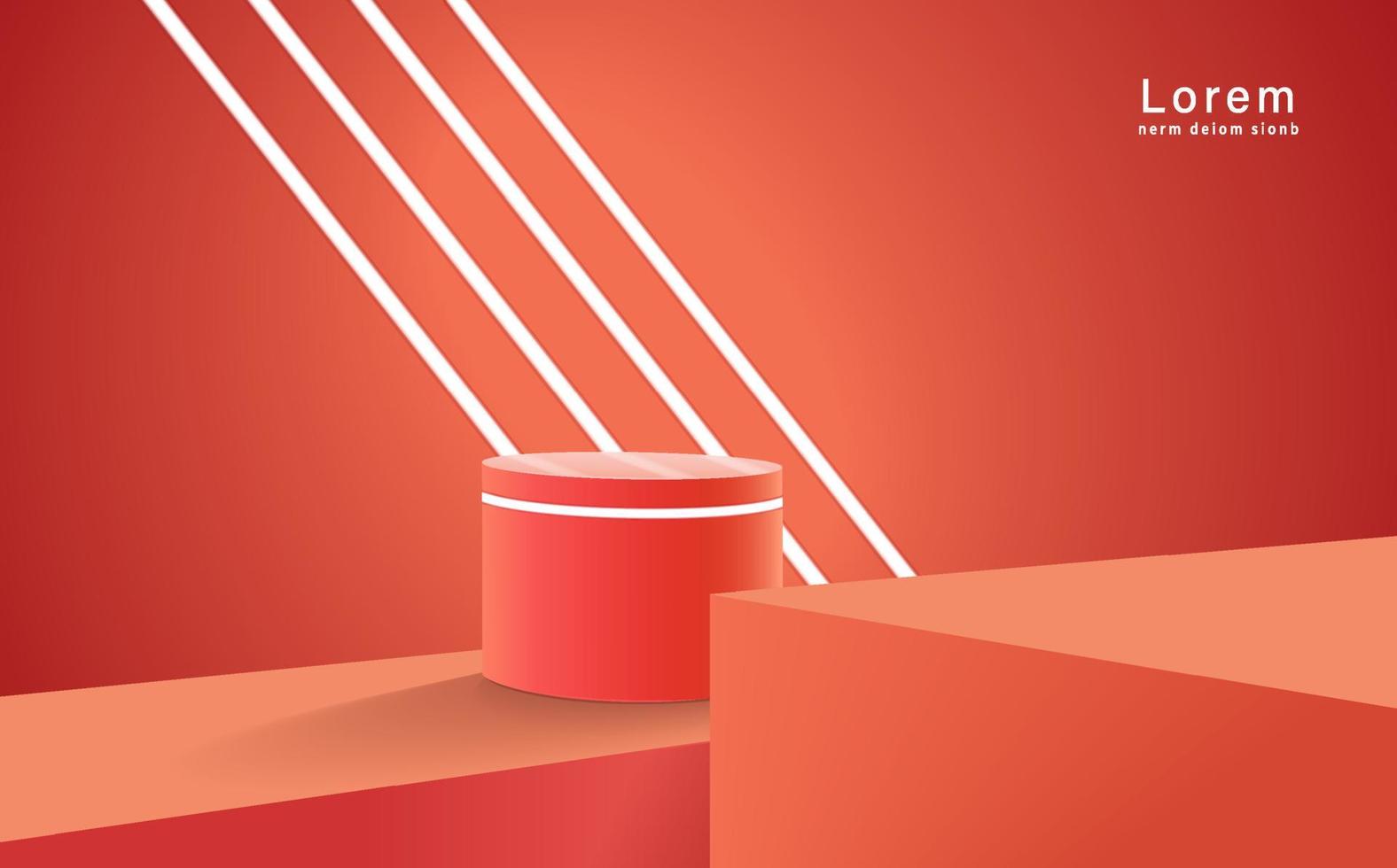 podio de pedestal de cilindro 3d abstracto con escena de pared mínima roja e iluminación. plataforma geométrica de representación vectorial moderna para la presentación de productos cosméticos. vector