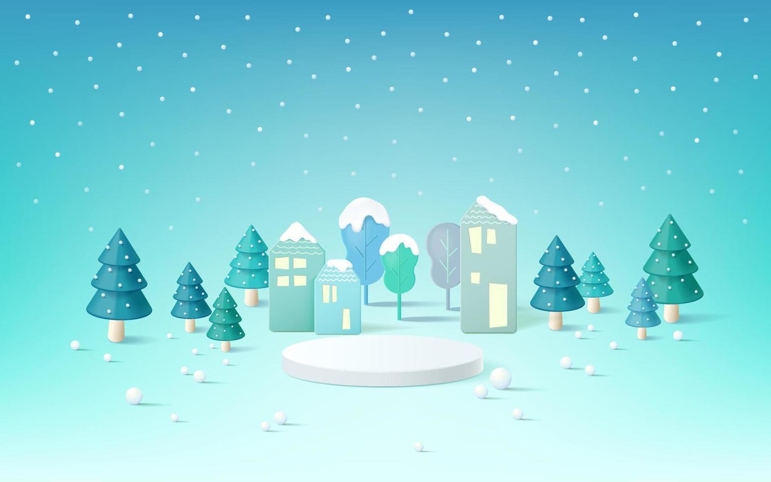 Display background with winter scene for product presentation vector