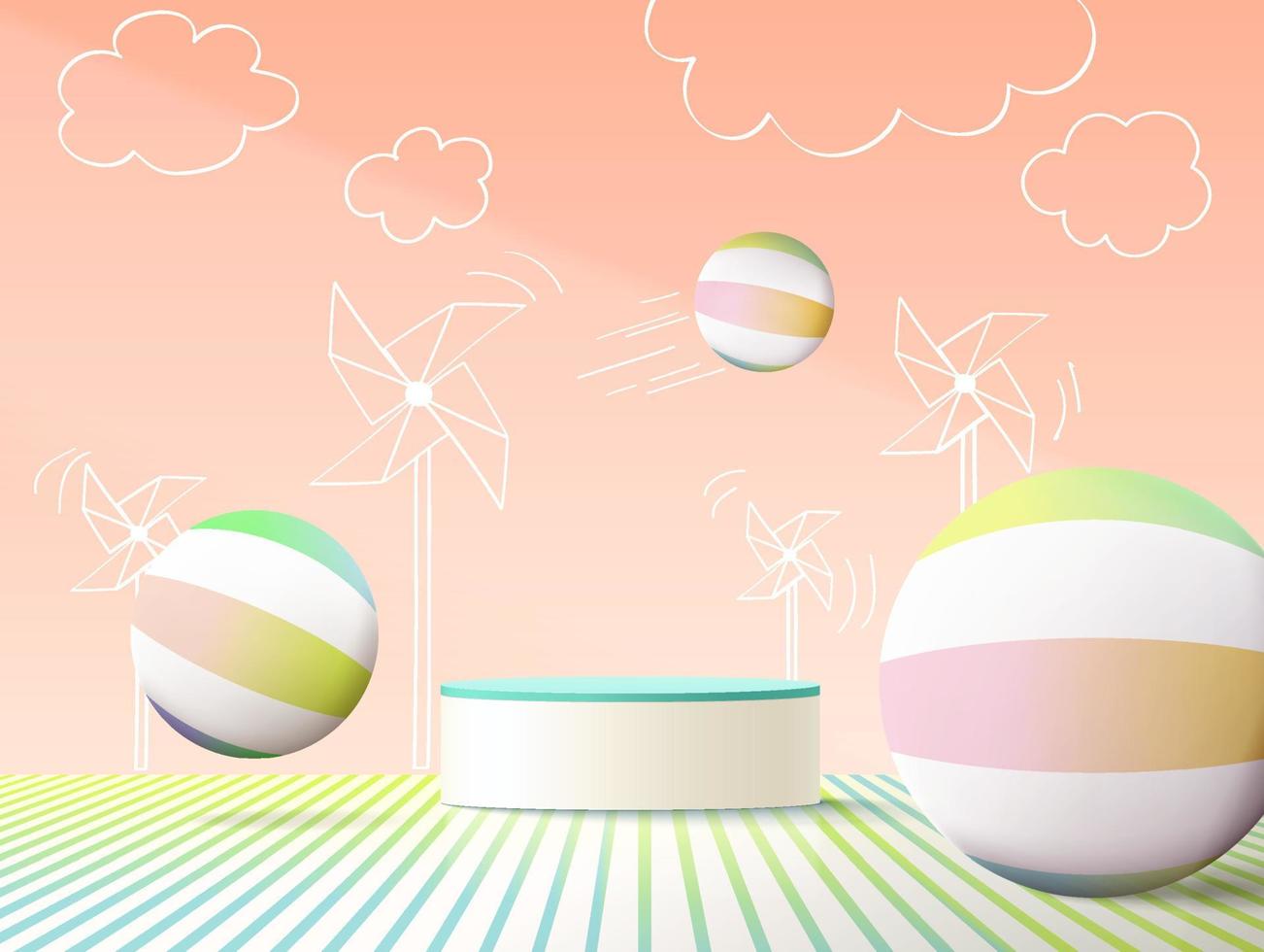 3d rendering of podium and abstract geometric with empty space for kids or baby product. vector
