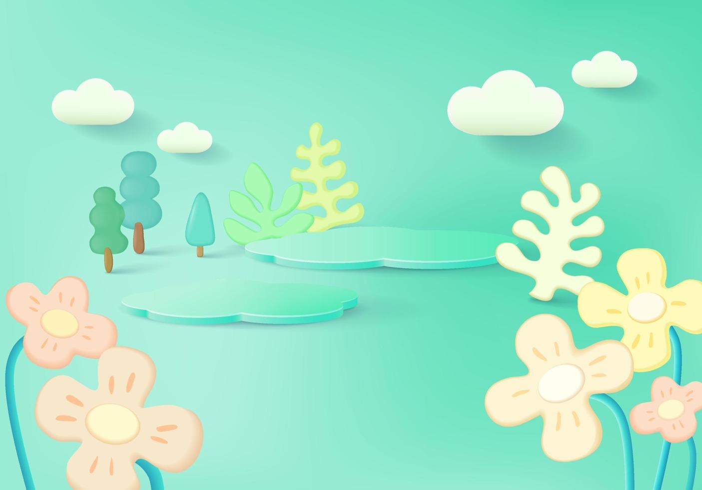 3d display podium for showing products presentation with a floral scene vector