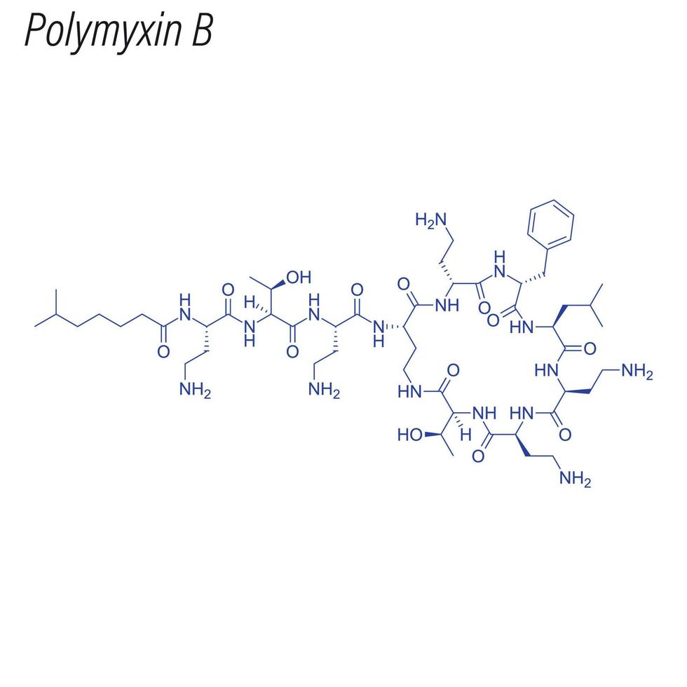 Vector Skeletal formula of Polymyxin B. Drug chemical molecule.