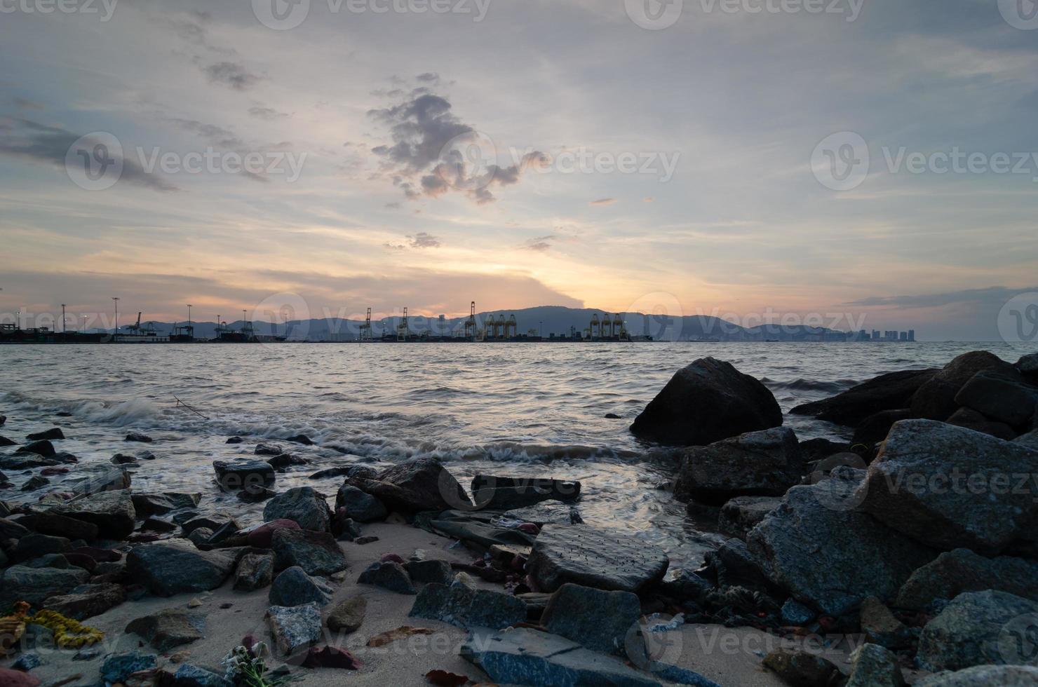 Low angle rock at sea coastal photo