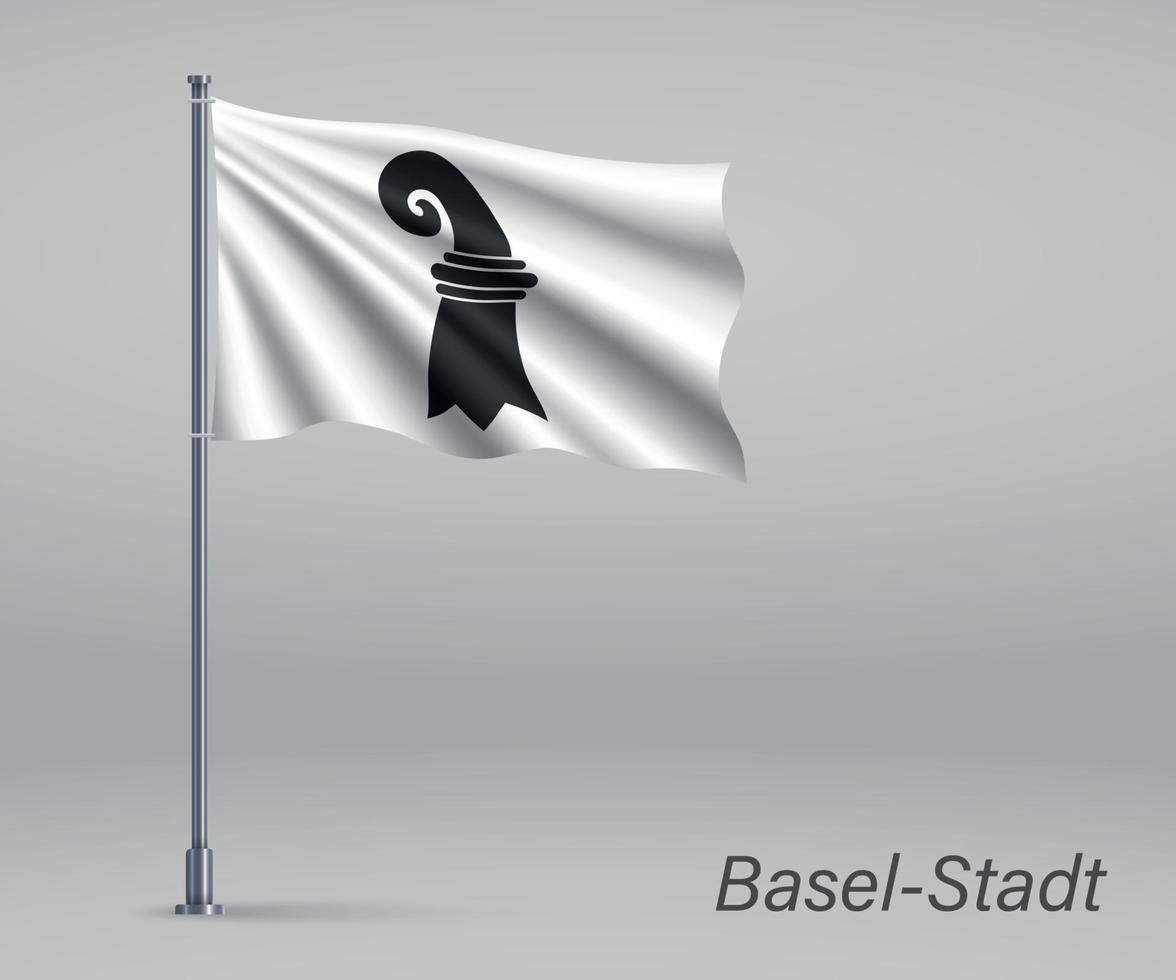 Waving flag of Basel-Stadt - canton of Switzerland on flagpole. vector