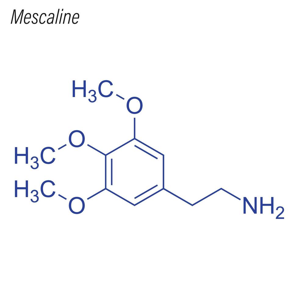 Vector Skeletal formula of Mescaline. Drug chemical molecule.