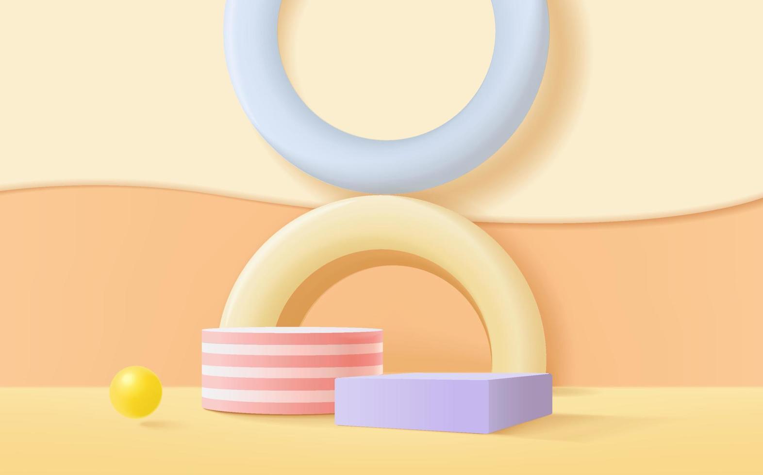 Minimal 3D rendering podium scene for kids or baby product with pastel background. vector