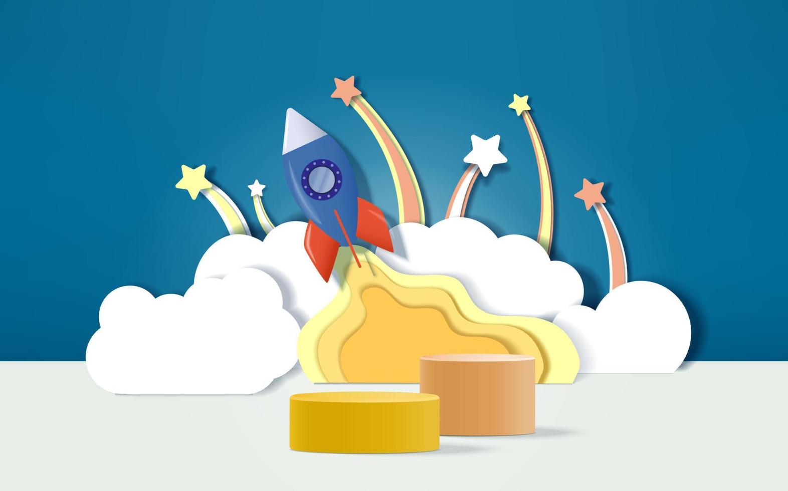 3d render podium with space shuttle concept background for kids or baby product display. vector