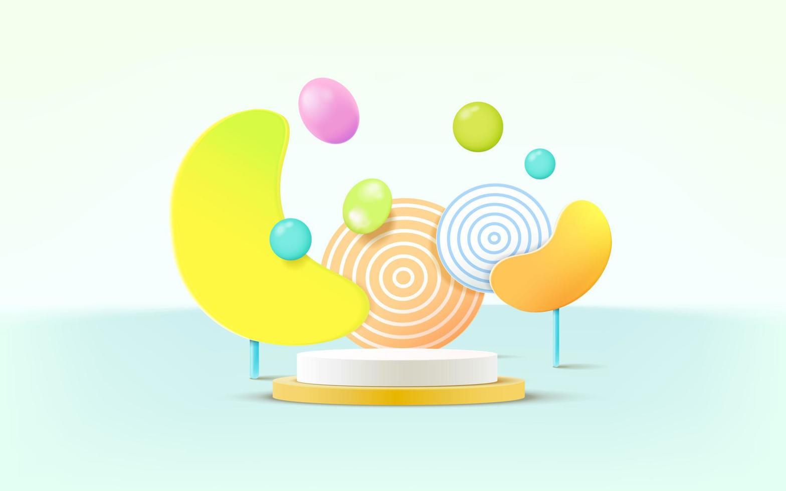 3d rendering of podium and abstract geometric with empty space for kids or baby product. vector