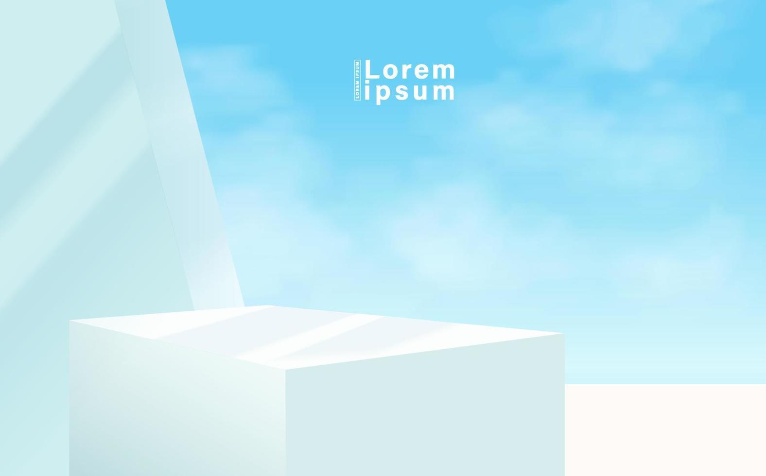 Abstract 3D white podium with blue sky background. Modern vector rendering geometric platform for product display presentation.