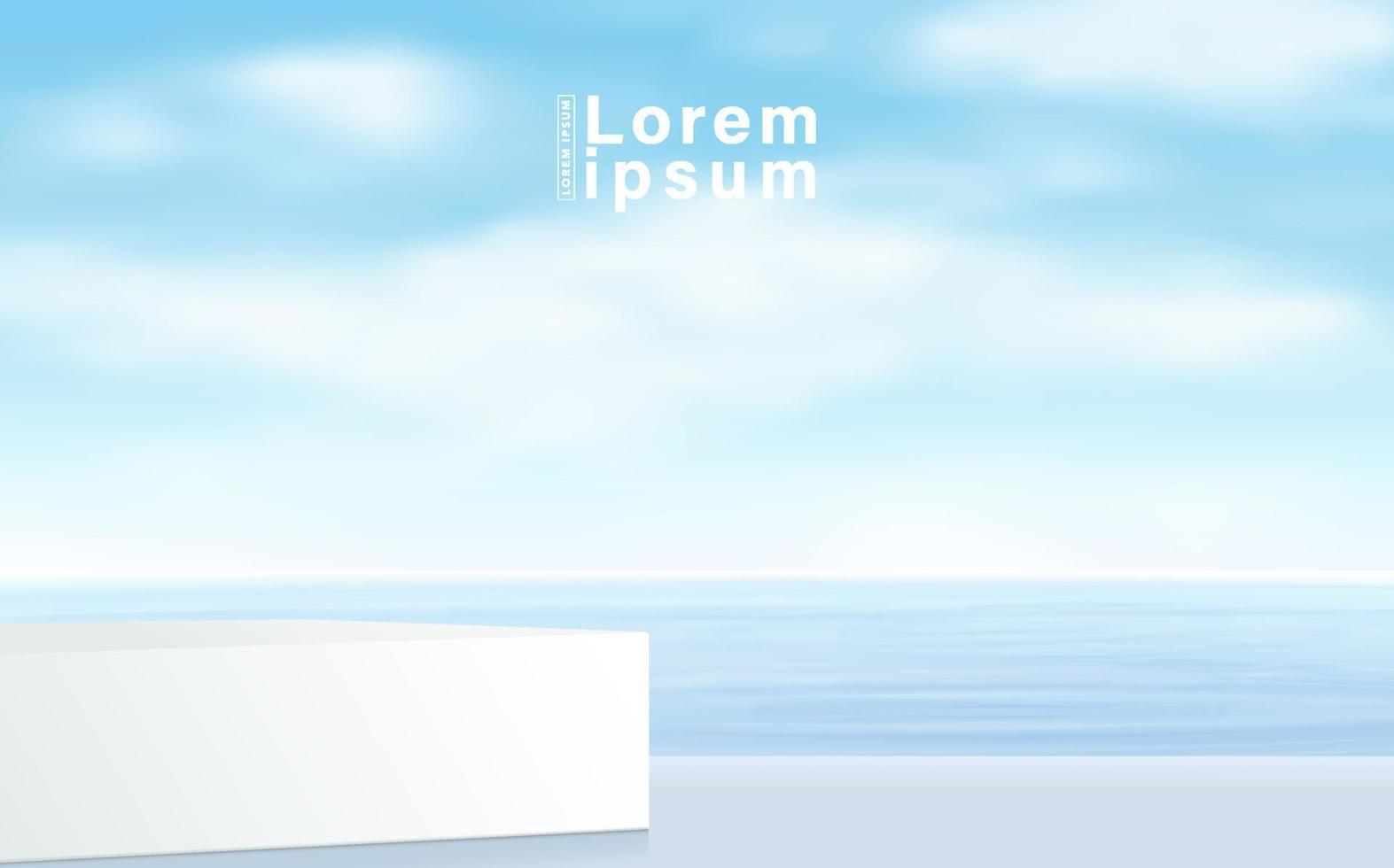 Abstract 3D white podium with blue sky background. Modern vector rendering geometric platform for product display presentation.
