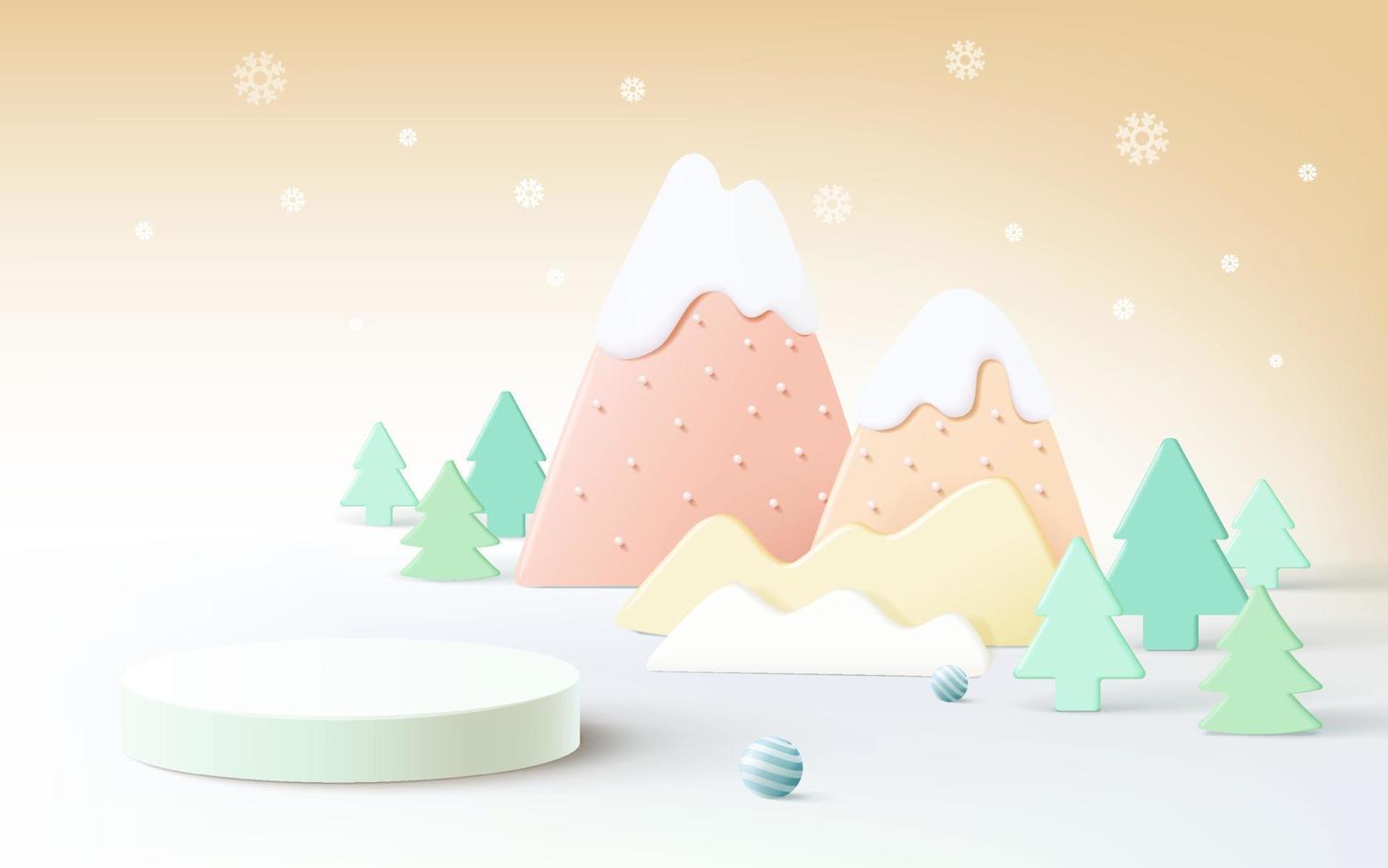 Minimal mock up podium on celebrate xmas background concept 3d render vector