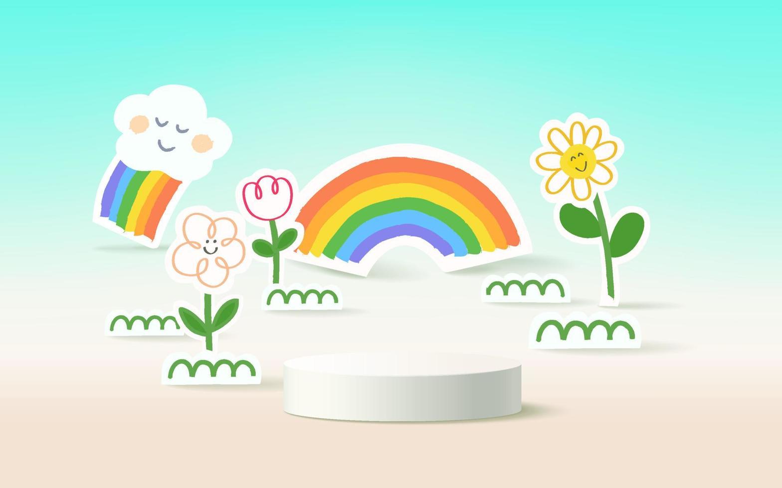 Minimal background mock up with podium for kids product display. vector