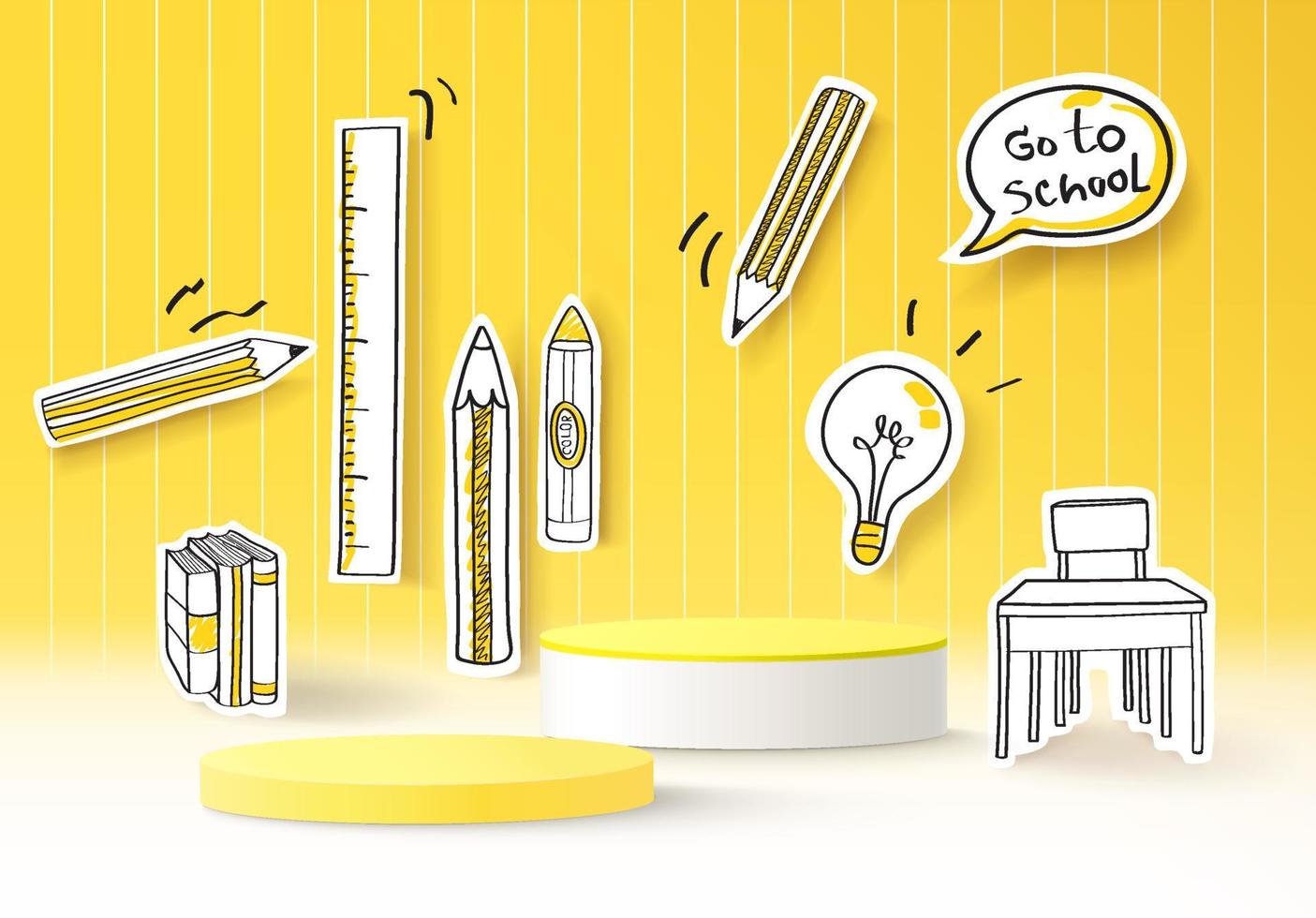 Hand drawn background mock up with podium for product display. 3d rendering. vector