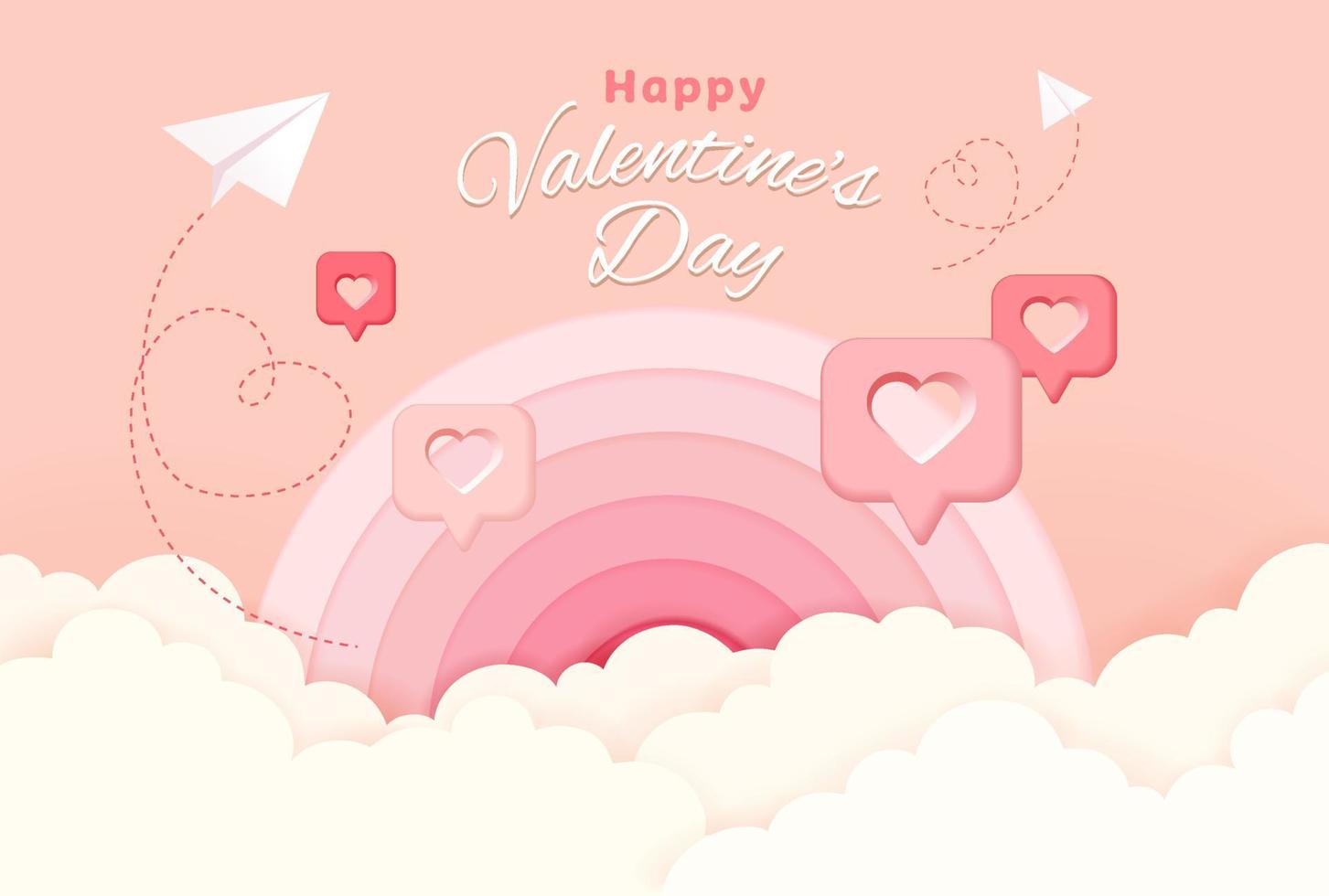 Valentine's day banner template with 3D hearts, shining lights and podium. Vector illustration