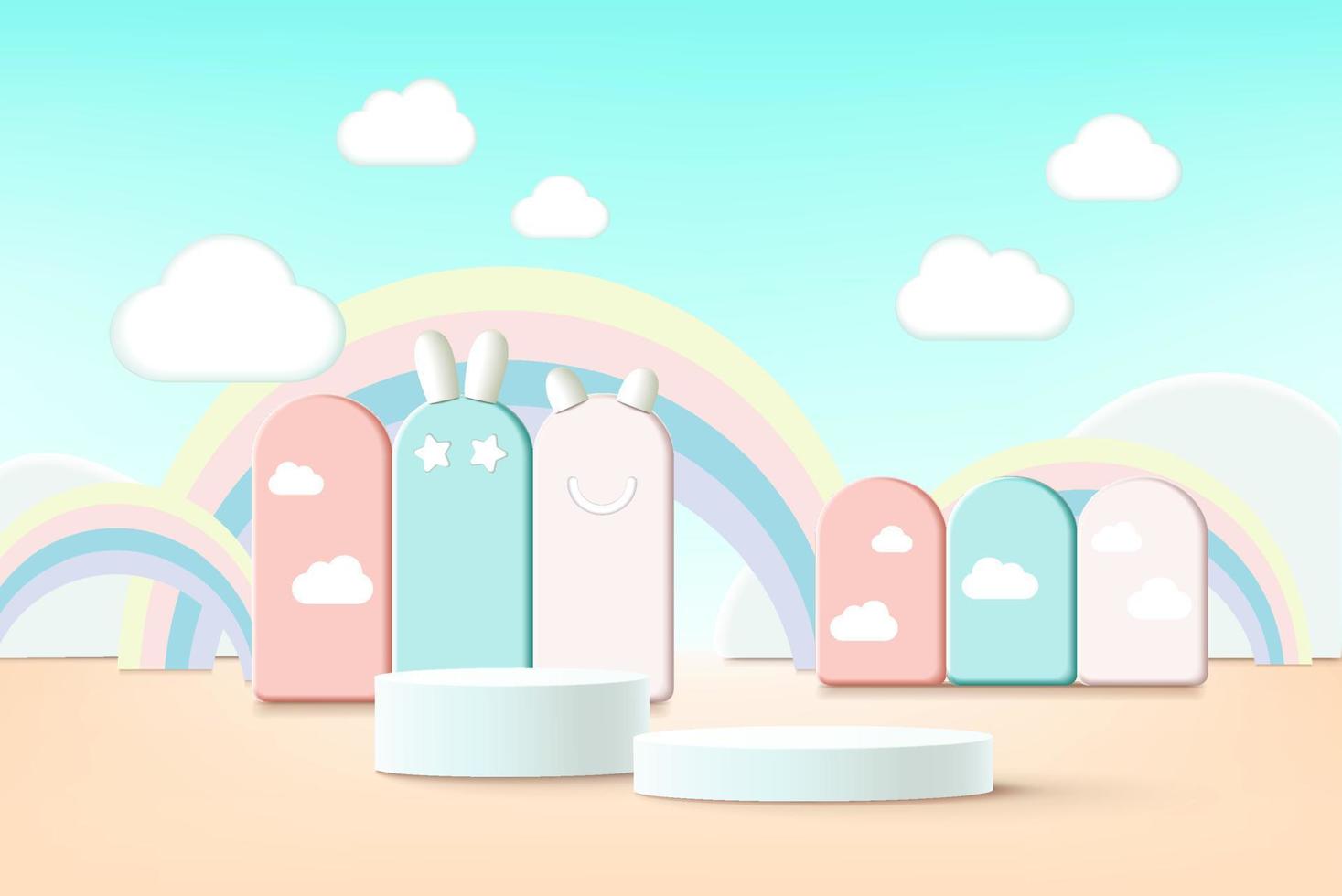 3d rendering of podium and abstract geometric with empty space for kids or baby product. vector