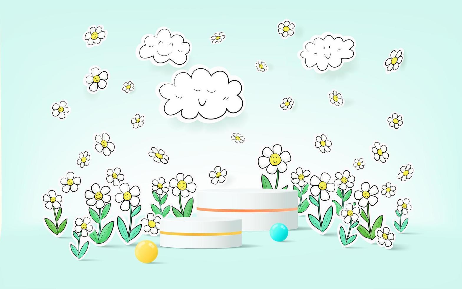 3d product podium with hand drawn weather background. vector