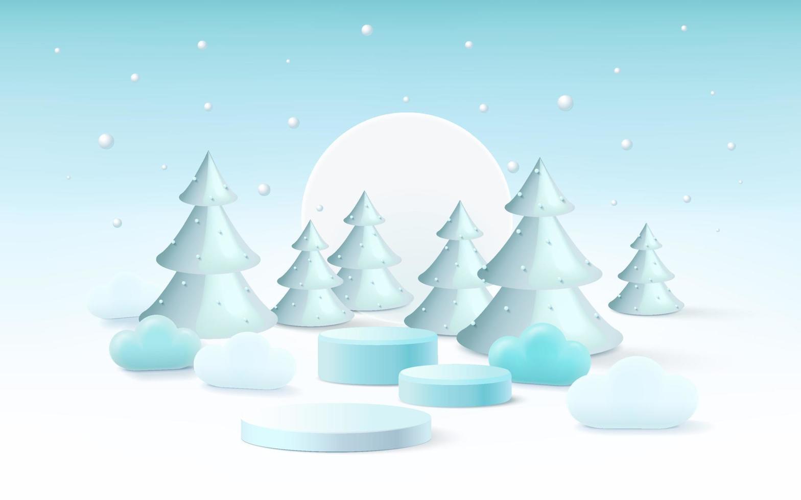 3d rendering scene of christmas holiday with display podium for mock up vector