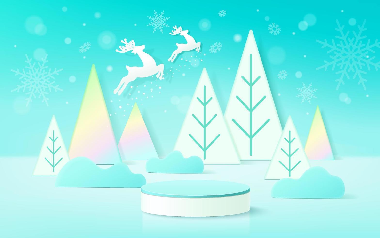 3d rendering scene of christmas holiday with display podium for mock up vector