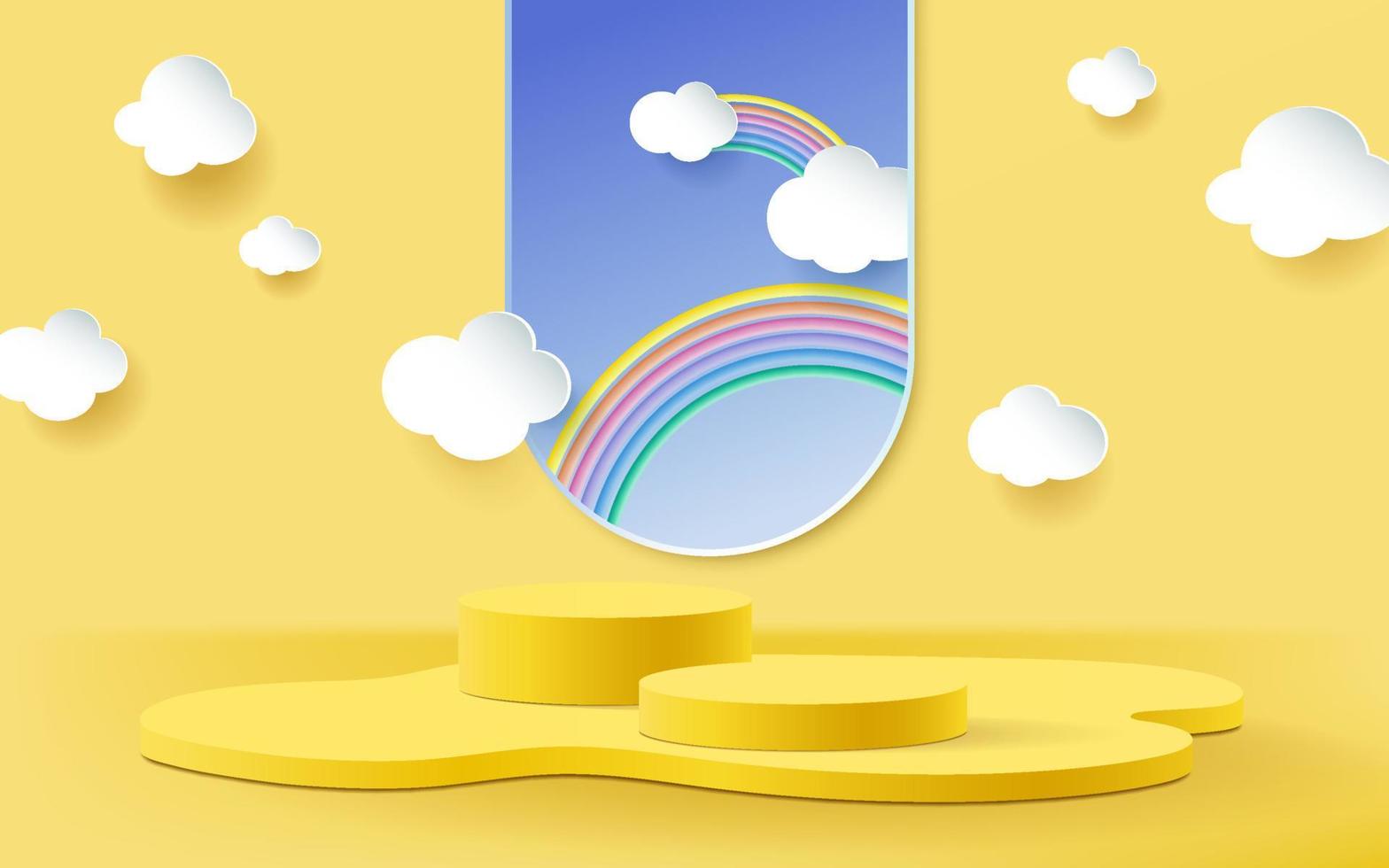 3d yellow rendering with podium and cloud scene. vector