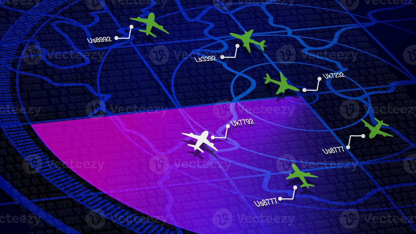 Simulation screen showing various flights for transportation and passengers. photo