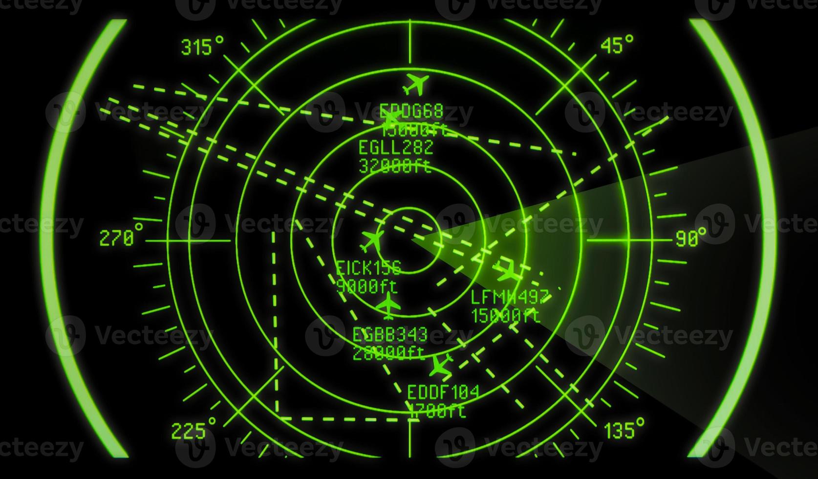 Simulation screen showing various flights for transportation and passengers. photo