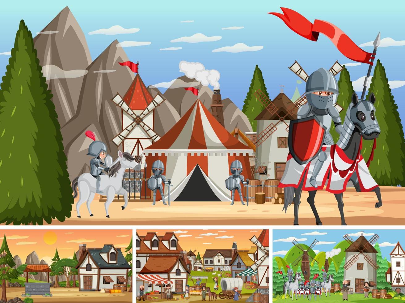 Set of different scene medieval vector