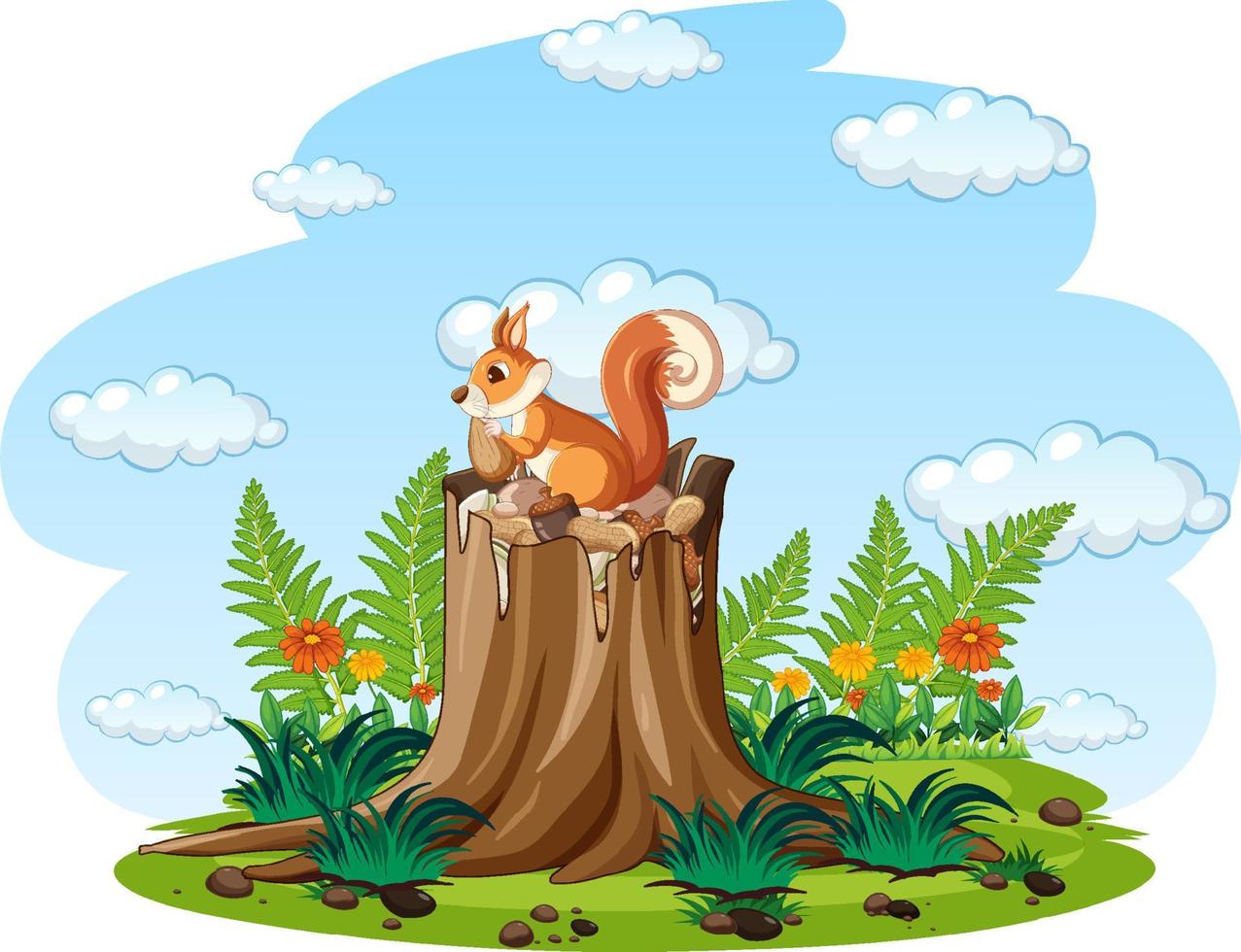 Brown squirrel eating nuts in the garden vector