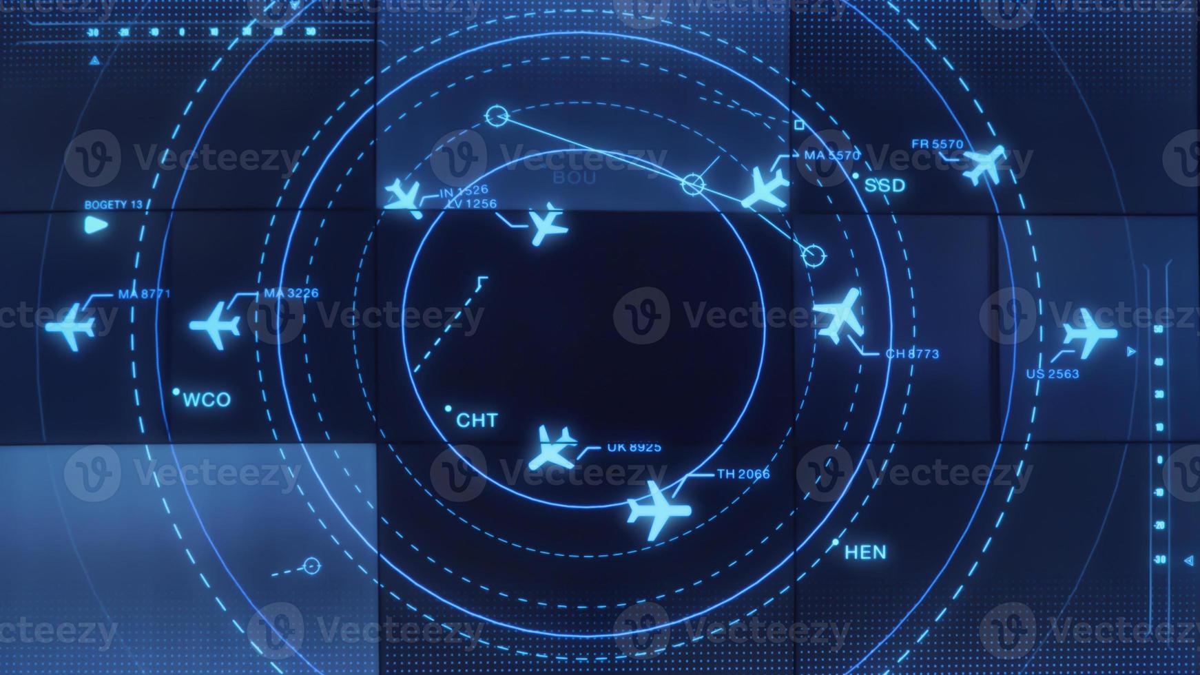 Simulation screen showing various flights for transportation and passengers. photo