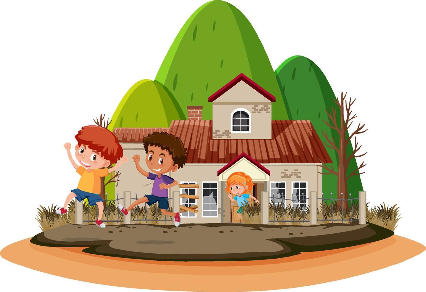 Children playing at abandon house vector