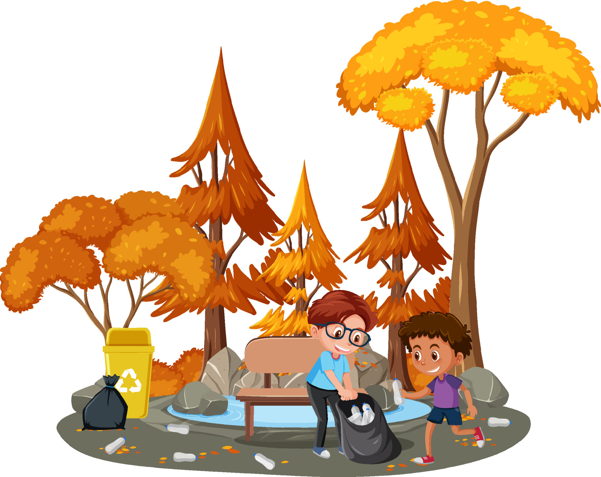 Isolated outdoor park with children cleaning park 6591017 Vector Art at