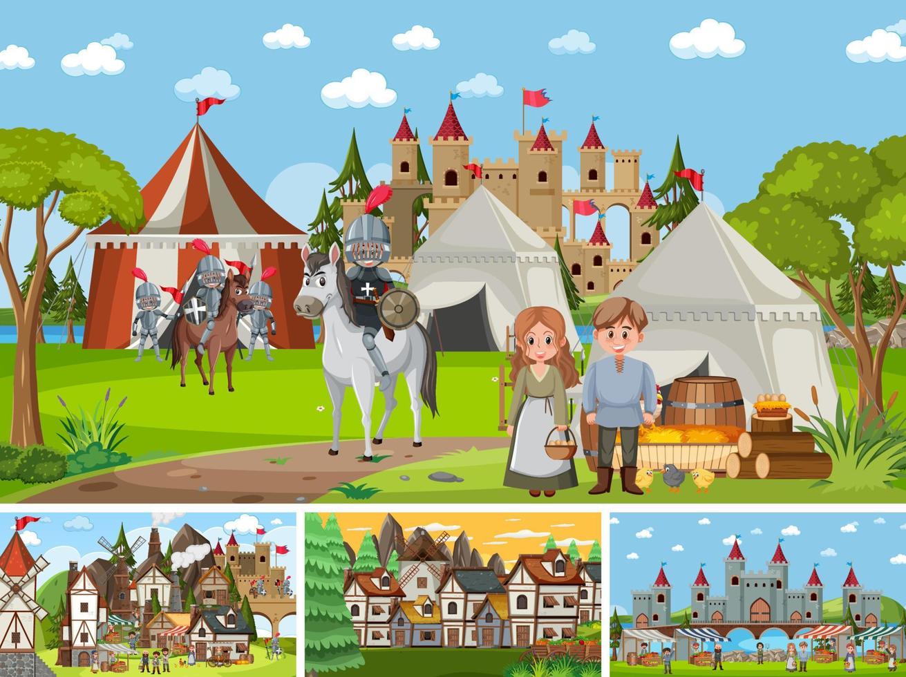 Set of different scene medieval vector