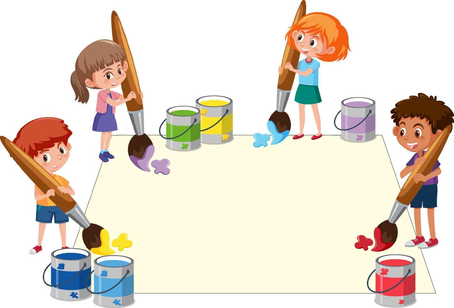 Many children holding colour brushes vector