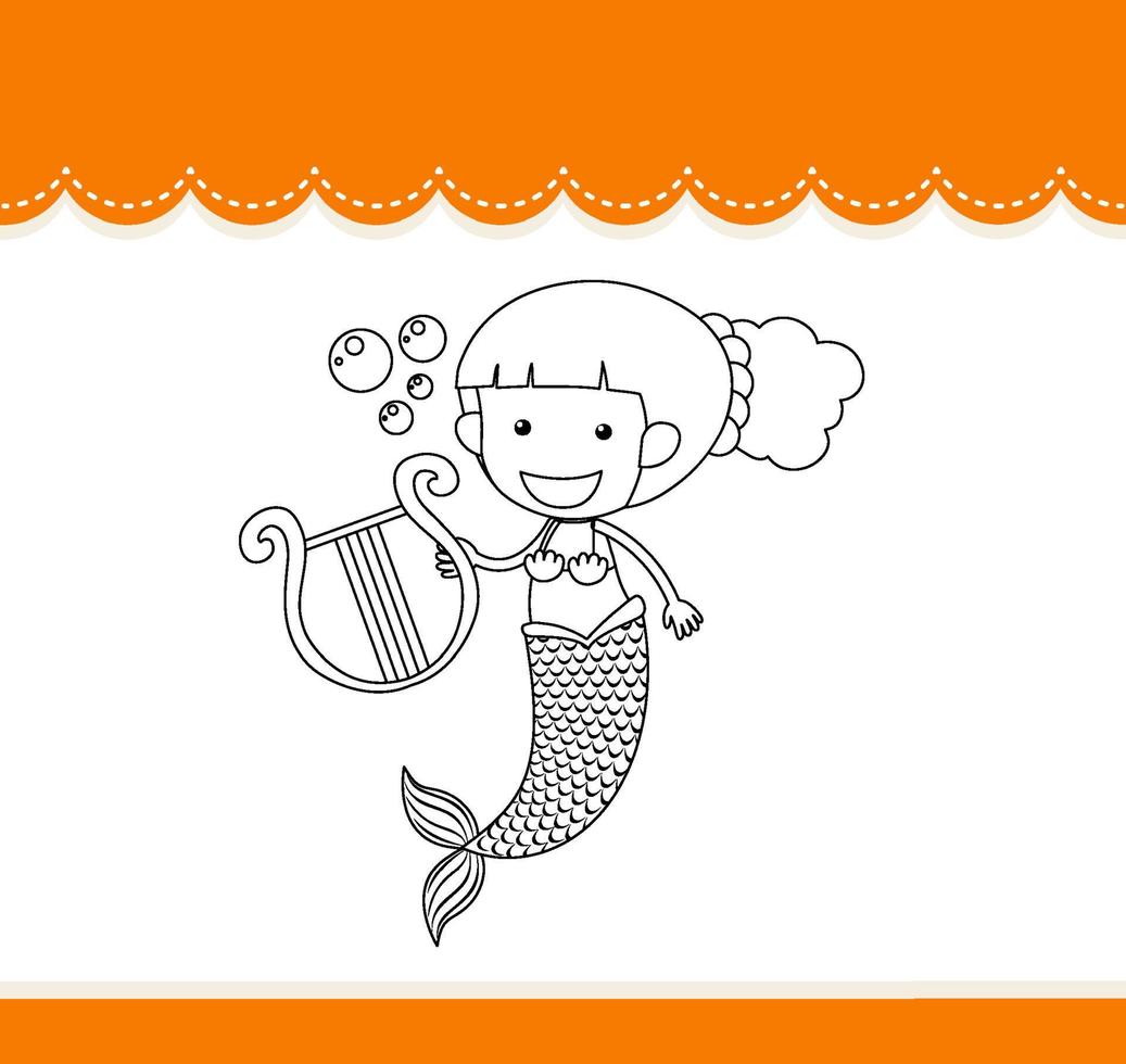 Worksheets template with mermaid outline vector