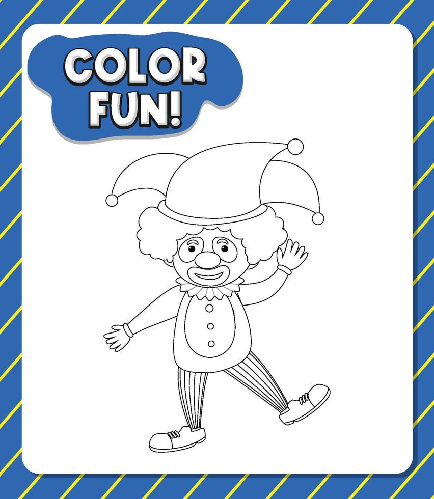 Worksheets template with color fun text and clown outline vector