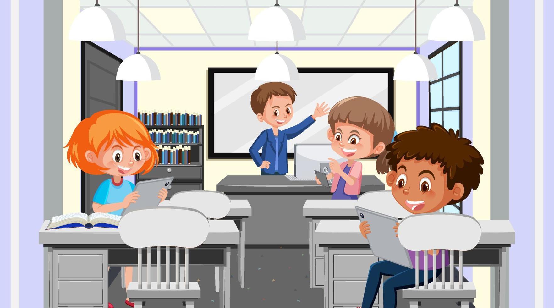 School classroom with student kids vector