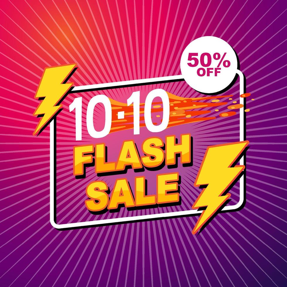 Banner de promoción de venta flash 10.10 sobre fondo degradado púrpura vector