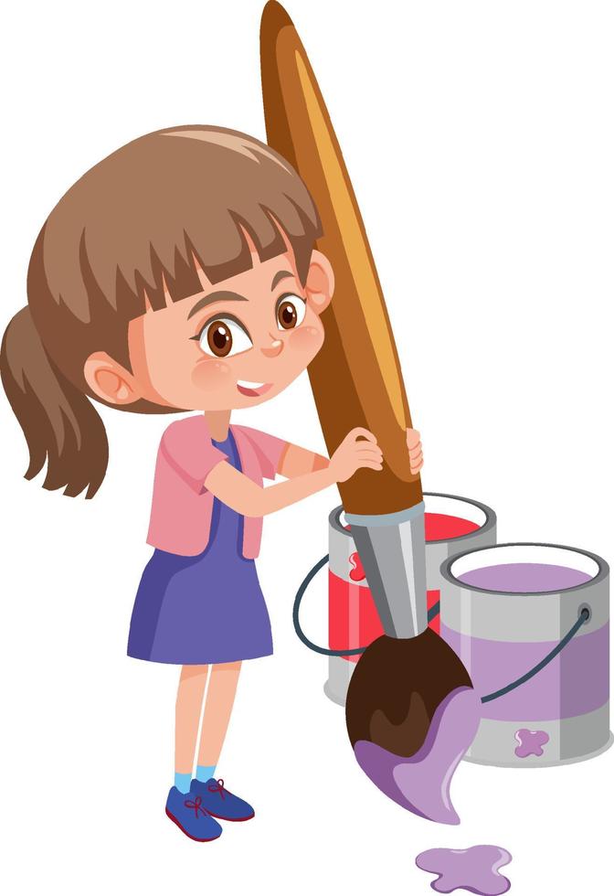 caricatura, niña, tenencia, cepillo, con, púrpura, color vector