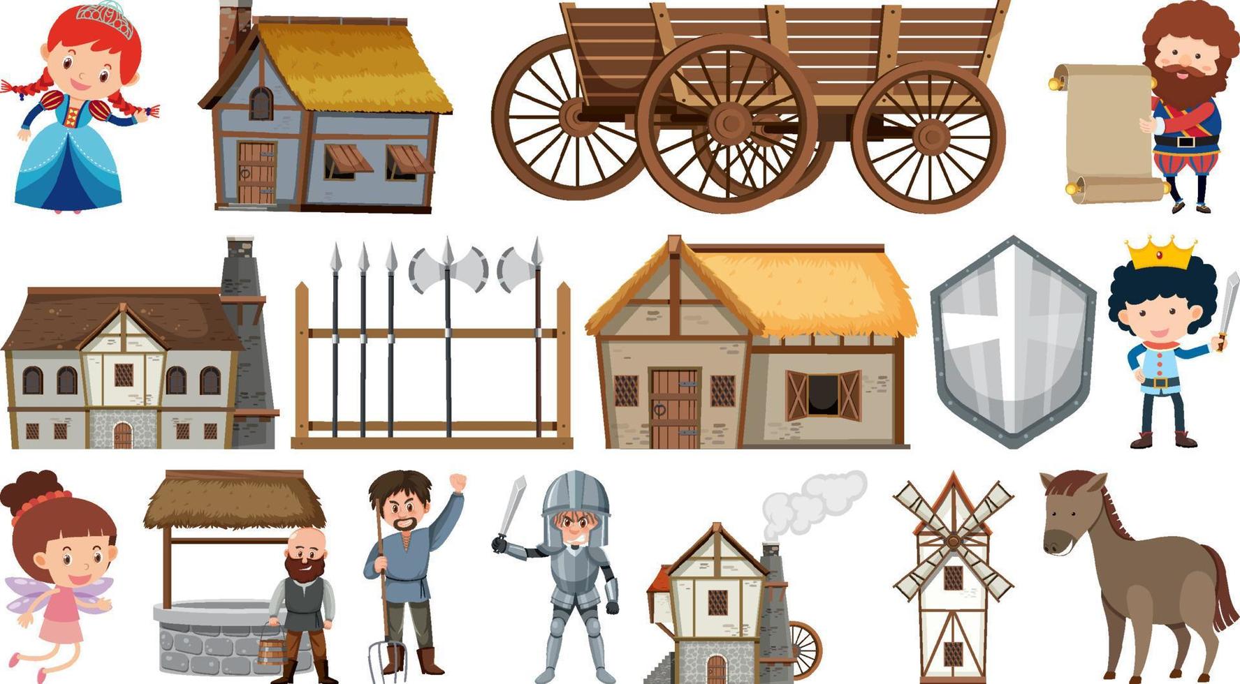 Set of fantasy cartoon characters and elements vector